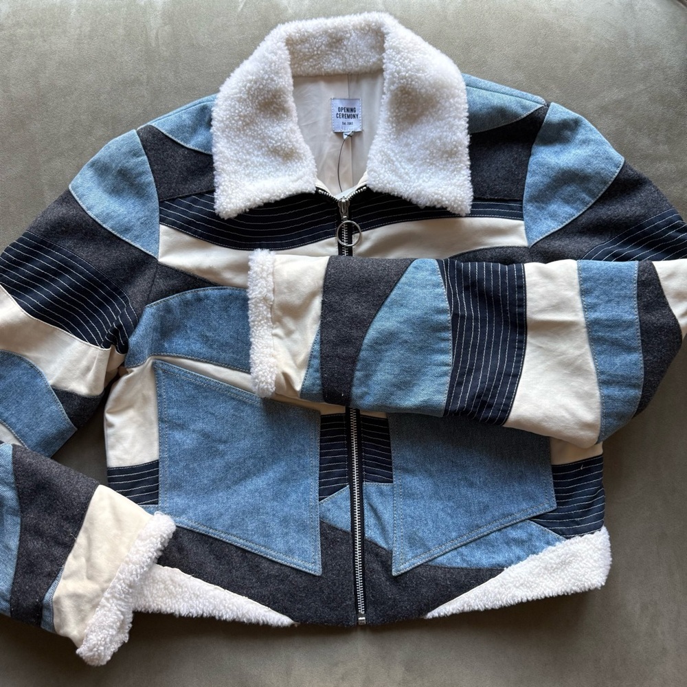 Opening Ceremony Landscape Quilted Denim Patchwork Jacket